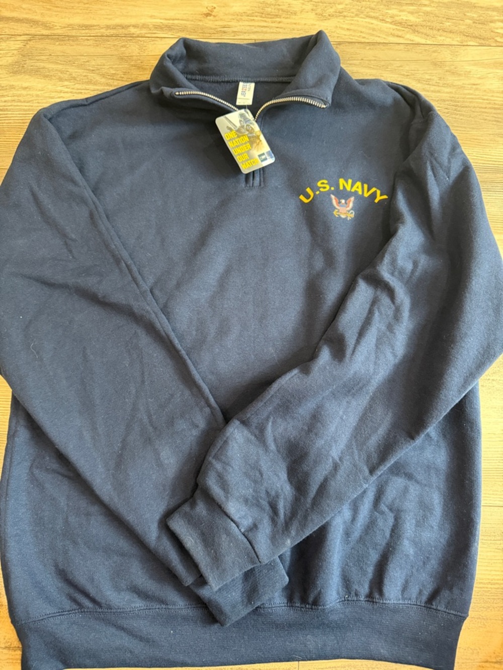 US Navy Quarter Zip Sweatshirt Jerzees Nublend Mens Medium Navy Blue NWT